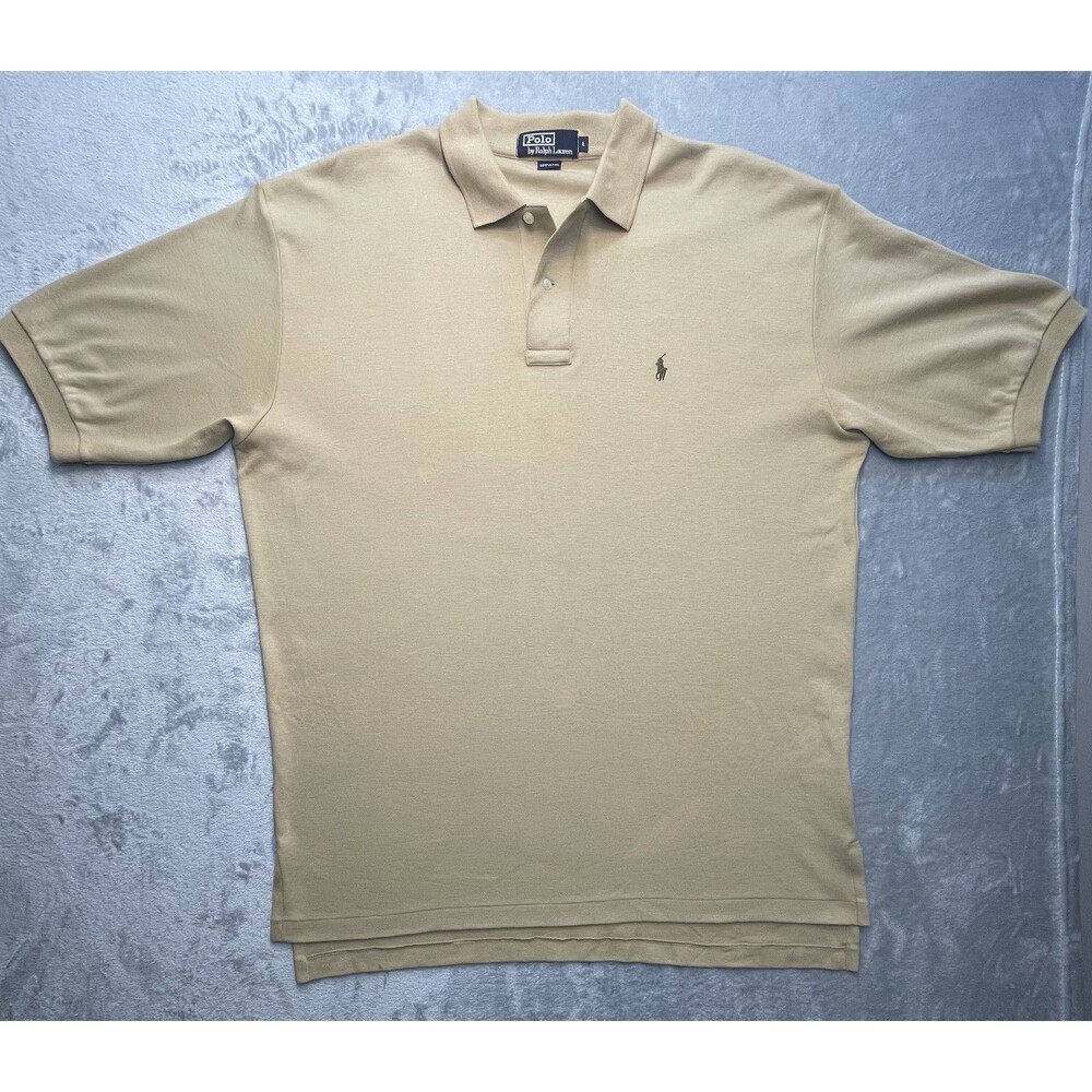 Vintage Large Men's Polo By Ralph Lauren Tan Quarter Button Polo Shirt